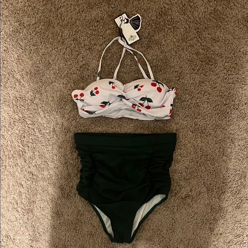 White and Black High-Waisted Bikini Set